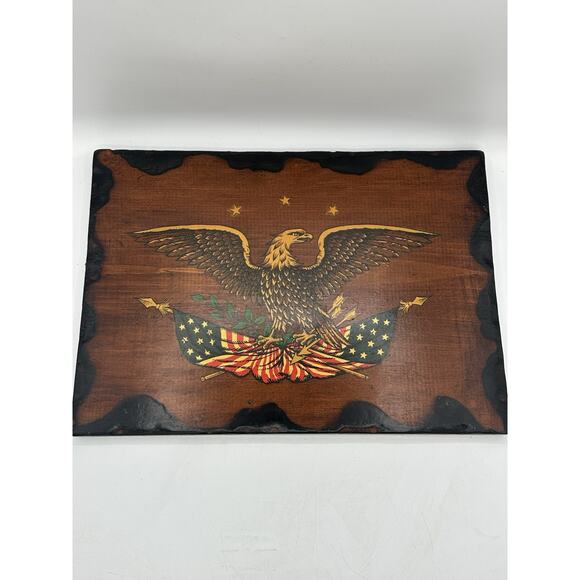 VTG 1970’s Handmade Wooden Patriotic American Eagle Wall Plaque Military USA 16” - Picture 1 of 5